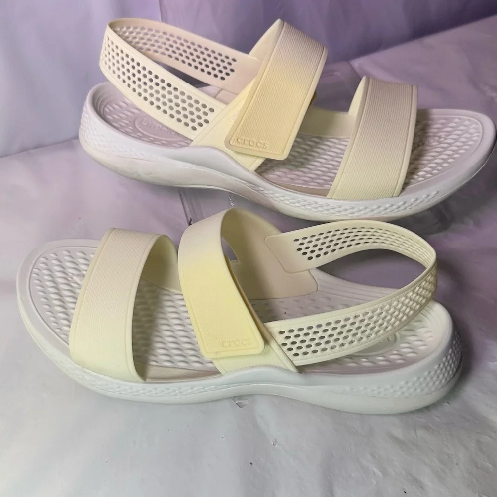 CROCS Women's Cream/Off-White Dual Strap Sandals